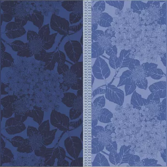 Serviette pur coton bio motif jacquard bleu Hortensias bleu