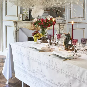 Nappe pur coton antitache motif jacquard blanc Eloise diamant