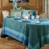 Nappe pur coton antitache motif jacquard bleu Isaphire emeraude