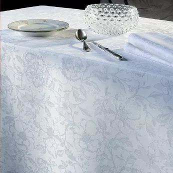 Tablecloth 100% cotton jacquard pattern white Mille charmes blanc