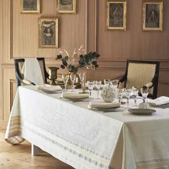 Tablecloth cotton blend stain repellent jacquard pattern white Galerie des glaces vermeil