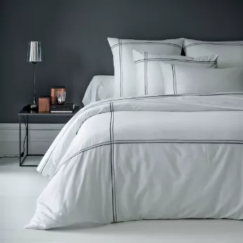 Housse de couette satin de coton jeu d'unis blanc Palais chic gris