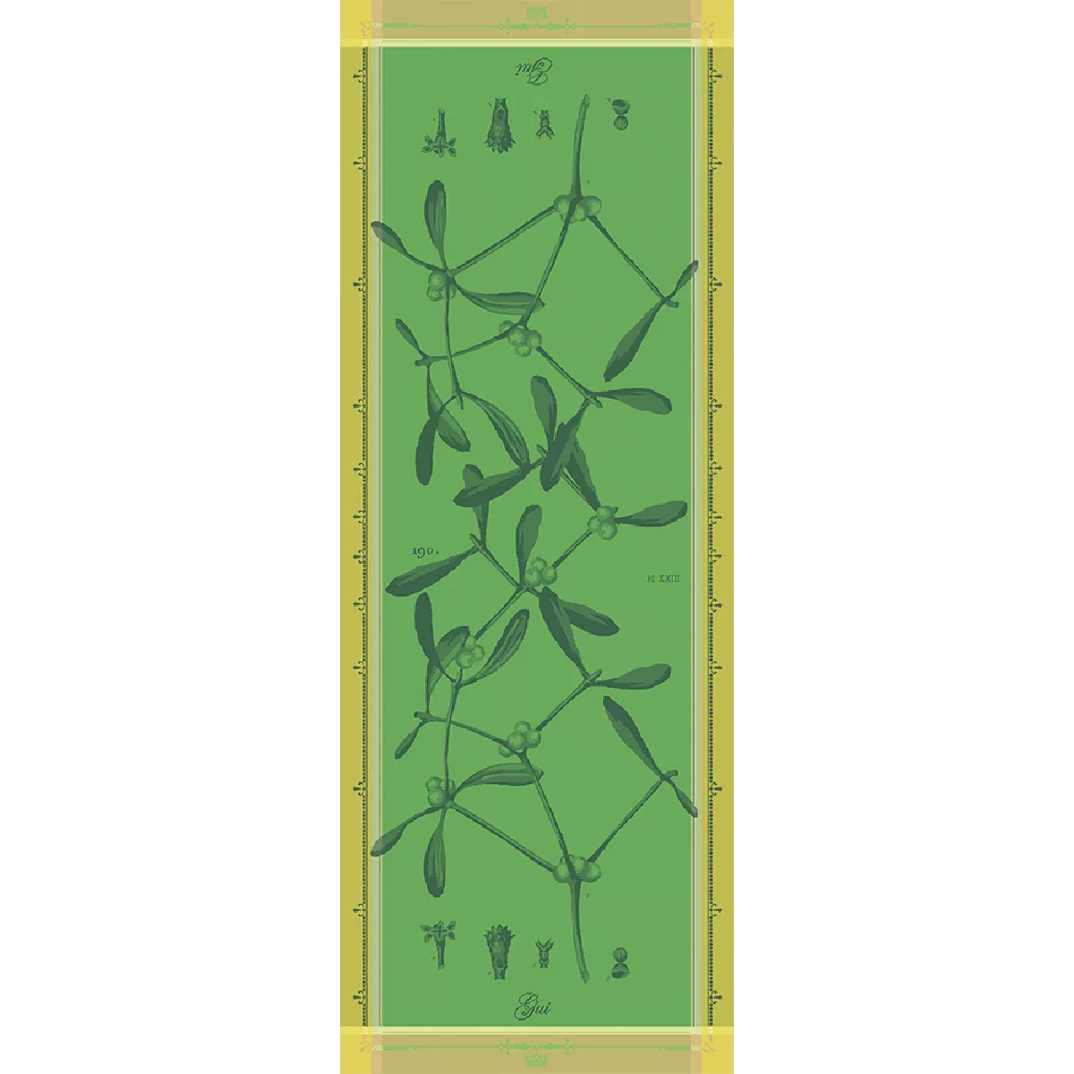 Table runner 100% cotton jacquard pattern green Gui botanique vert