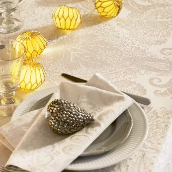 Nappe sur mesure pur coton motif jacquard beige Mille isaphire parchemin