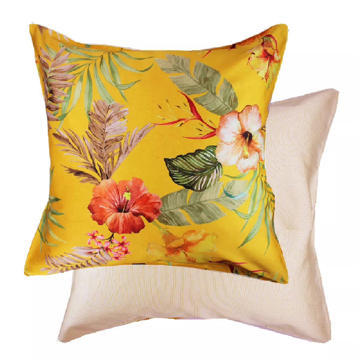 Pillowcase cotton sateen printed yellow Saranda safran