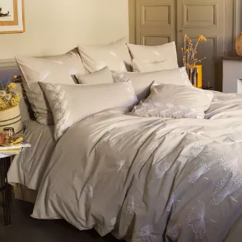 Housse de couette pur coton lavé tissé teint brodé beige Brise d'ete naturel