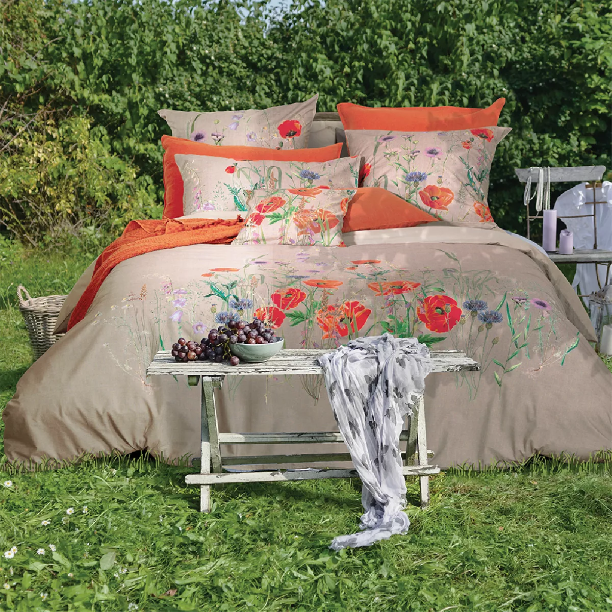 Housse de couette pur coton bio imprimé multicolore Coquelicots lin