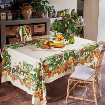 Nappe pur lin lavé 190 g/m² imprimé multicolore Vintage garden natural