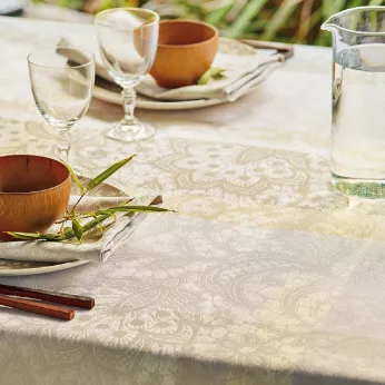 Tablecloth 100% cotton coated jacquard pattern beige Mille dentelles naturel