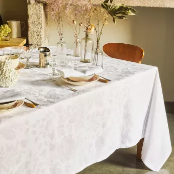 Tischdecke halbleinen fleckenschutz jacquard-muster weiß Mille giverny blanc