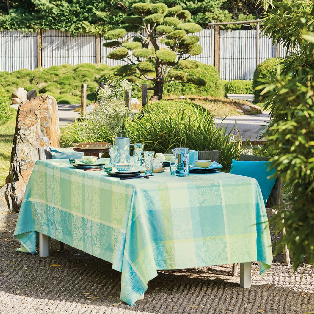 Tischdecke reine baumwolle jacquard-muster grün Mille venusta aqua