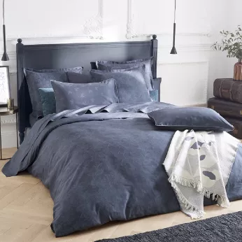 Bettbezug baumwollsatin bedruckt blau Marronniers bleu