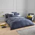 Housse de couette satin de coton brodé bleu Pistil bleu nuit