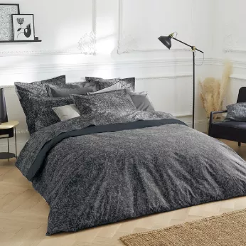 Housse de couette percale de coton imprimé bleu Reve noir nocturne