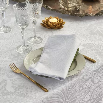 Tablecloth 100% cotton coated jacquard pattern white Mille isaphire blanc