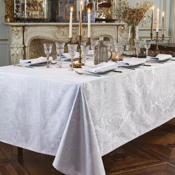Nappe pur coton motif jacquard blanc Mille isaphire blanc