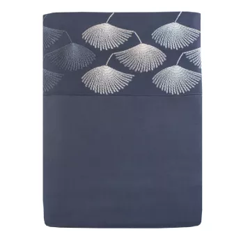 Bettlaken baumwollsatin bestickt blau Pistil bleu nuit