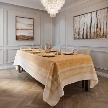Nappe coton mélangé antitache motif jacquard or Galerie royale reflets d or