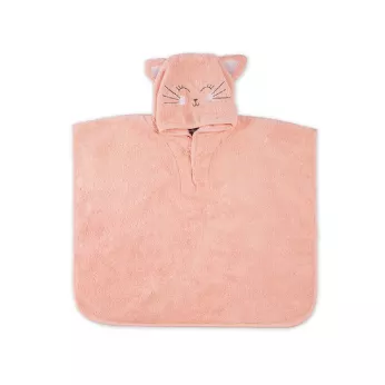 Poncho enfant pur coton 420 g/m² brodé rose Petit chat rose