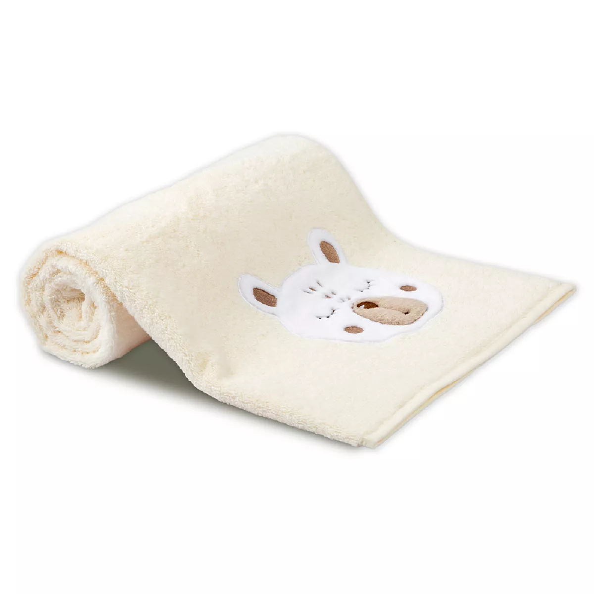 Drap de douche enfant pur coton 500 g/m² brodé marron beige Petit ours angora