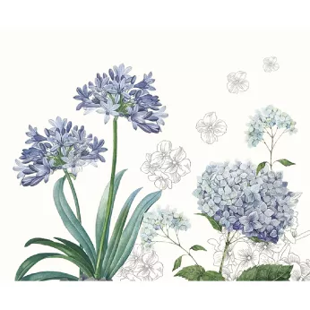 Set lin & coton imprimé multicolore Jardin de bretagne bleu