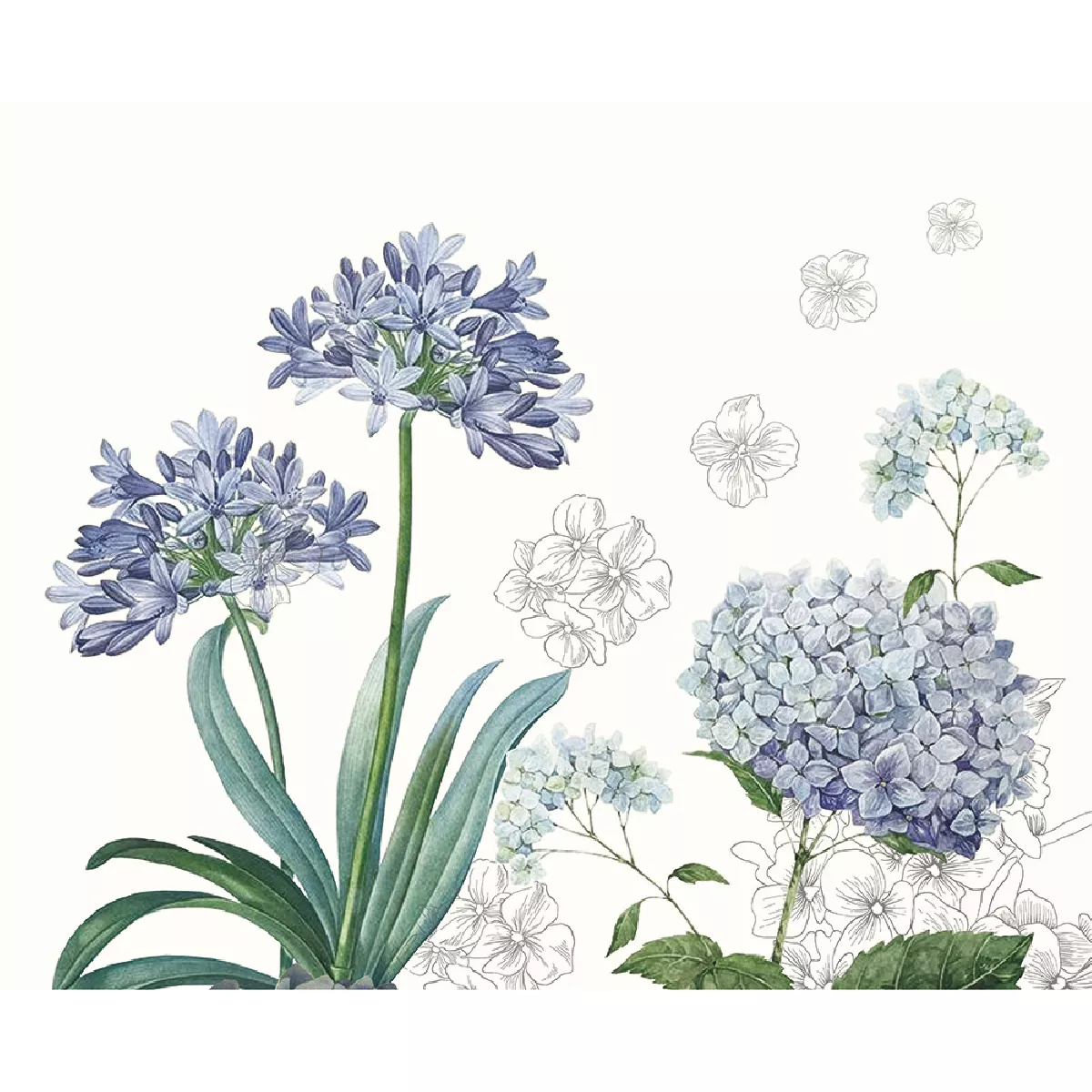 Set lin & coton imprimé multicolore Jardin de bretagne bleu