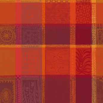 Nappe sur mesure pur coton enduit motif jacquard orange rouge Mille wax ketchup