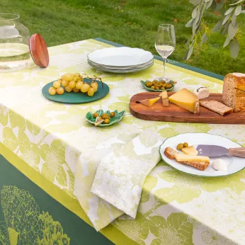 Tablecloth 100% cotton coated jacquard pattern green Mille hortensias vert