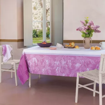 Tablecloth 100% cotton stain repellent jacquard pattern purple Glycines parme