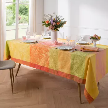 Nappe pur coton motif jacquard multicolore Mille esprit jardin chatoyant