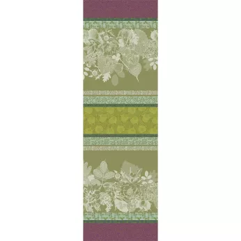 Chemin de table pur coton motif jacquard vert Mille botanique mousse
