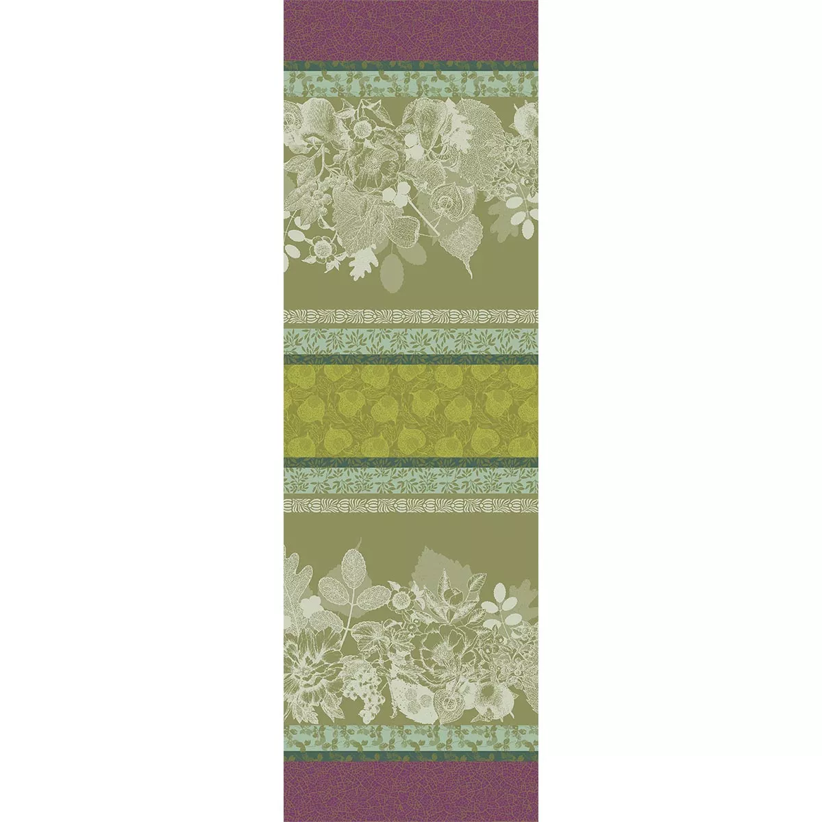 Table runner 100% cotton jacquard pattern green Mille botanique mousse