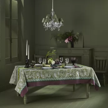 Nappe pur coton motif jacquard vert Mille botanique mousse
