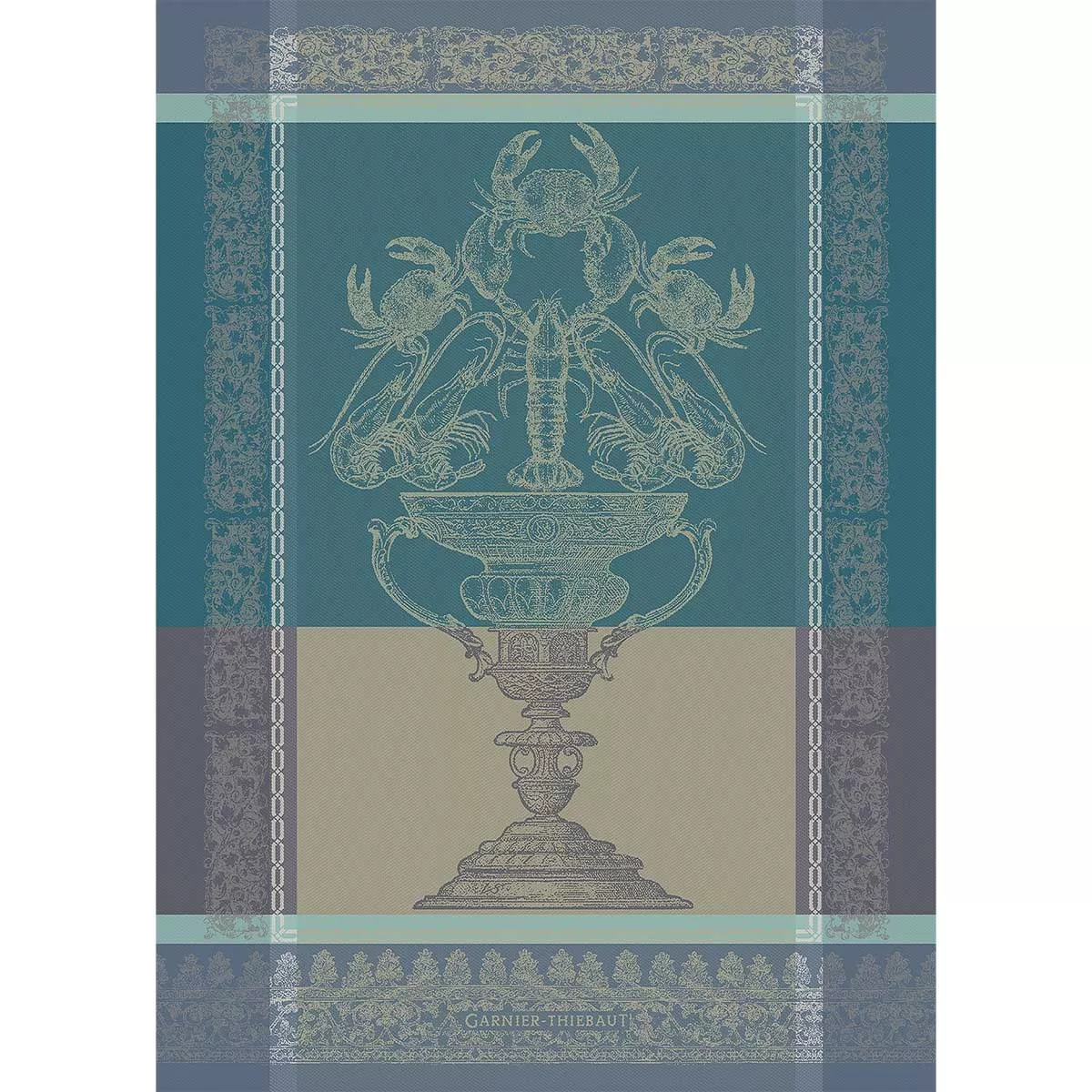 Torchon pur coton motif jacquard bleu Coupe fruits de mer turquoise
