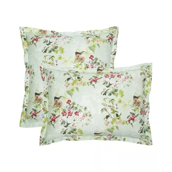 Pillowcase cotton sateen printed multicolor green Foliage vert d'eau