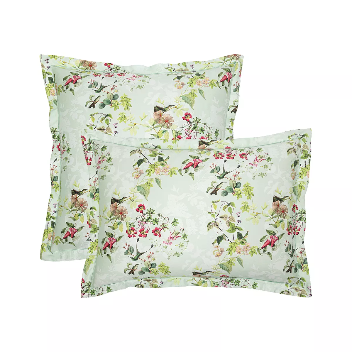 Pillowcase cotton sateen printed multicolor green Foliage vert d'eau