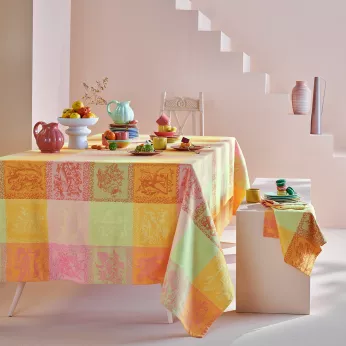 Nappe pur coton motif jacquard multicolore Mille abecedaire chatoyant