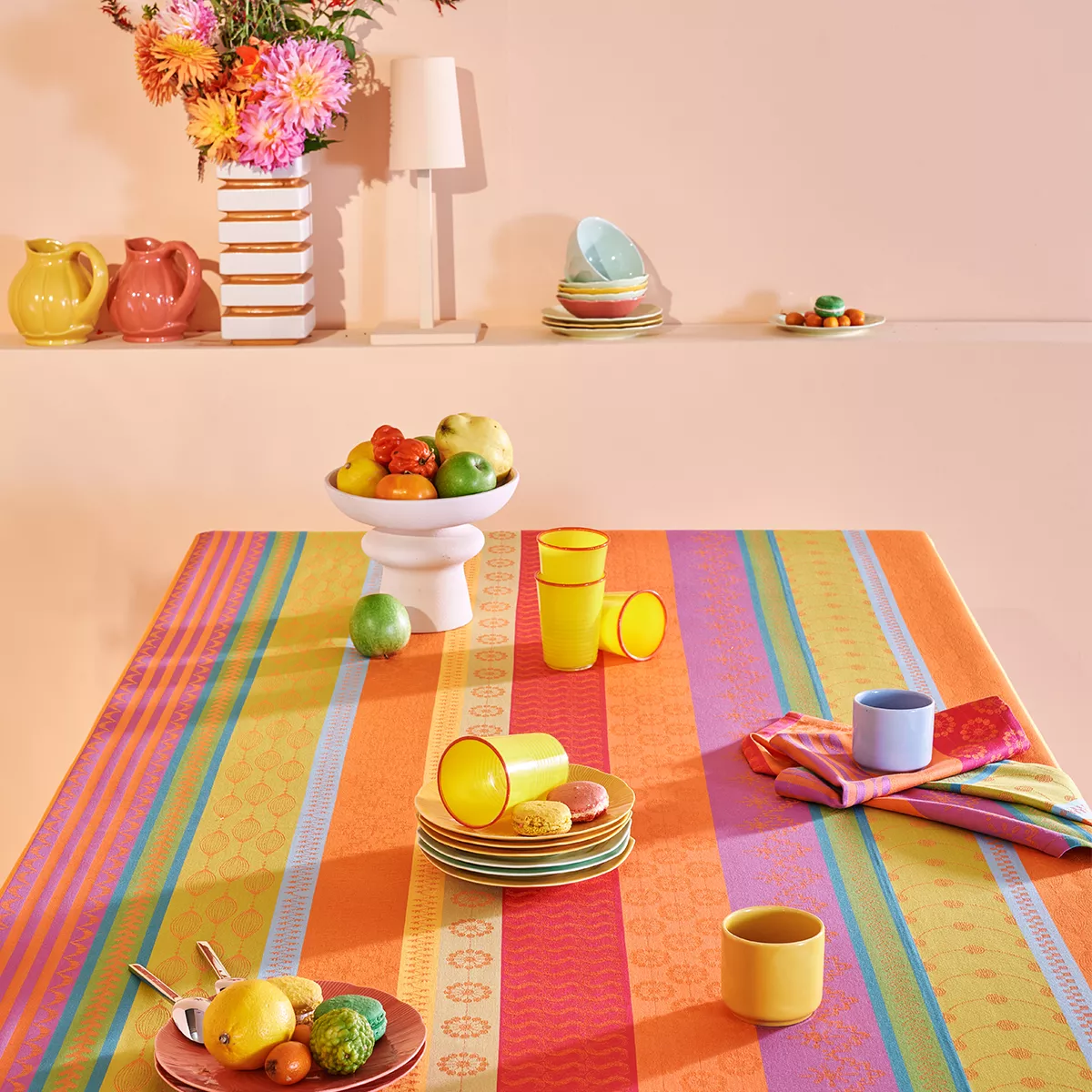 Tischdecke reine baumwolle beschichtet jacquard-muster grün orange Mille broderies samba