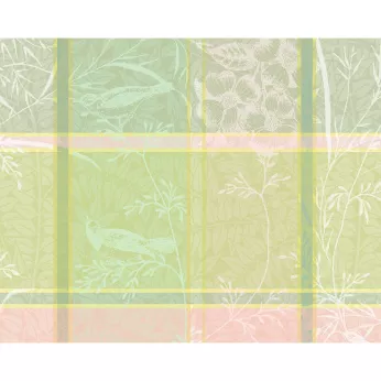 Set pur coton motif jacquard rose vert Mille printemps eclosion