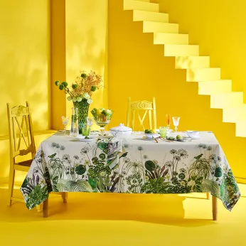 Nappe lin & coton lavé 150 g/m² imprimé multicolore Nenuphars parchemin