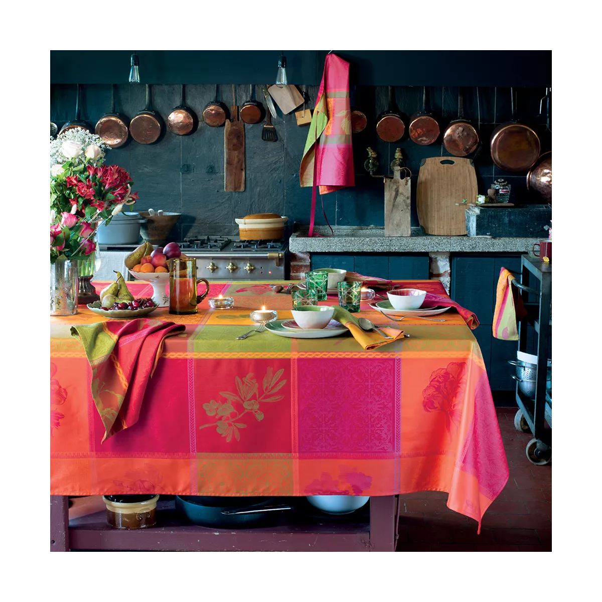 Tischwäsche set reine baumwolle jacquard-muster mehrfarbig Mille tutti frutti sangria