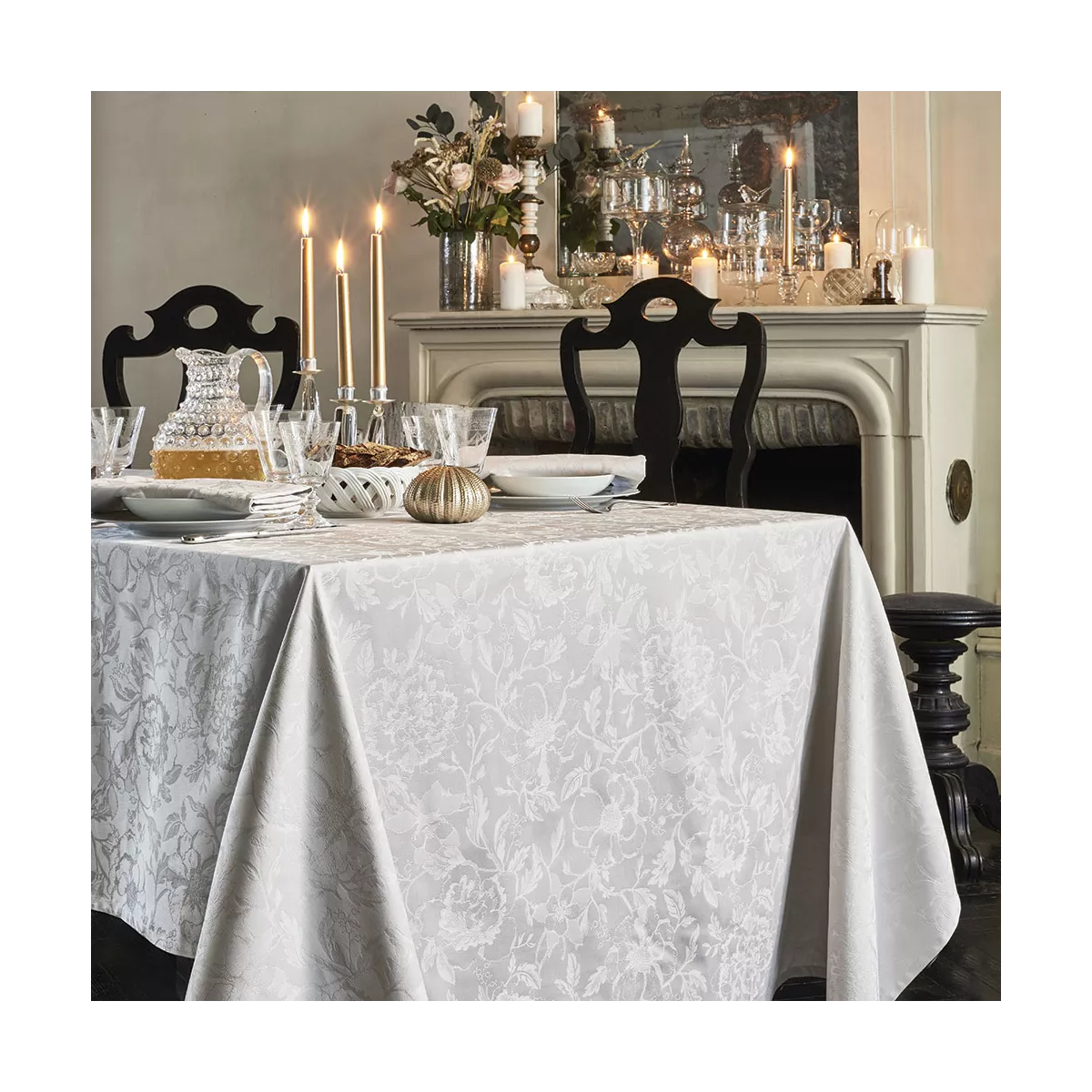 Table linen set 100% cotton jacquard pattern Mille charmes uni