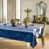 Table linen set pure organic cotton stain repellent jacquard pattern blue Hortensias bleu
