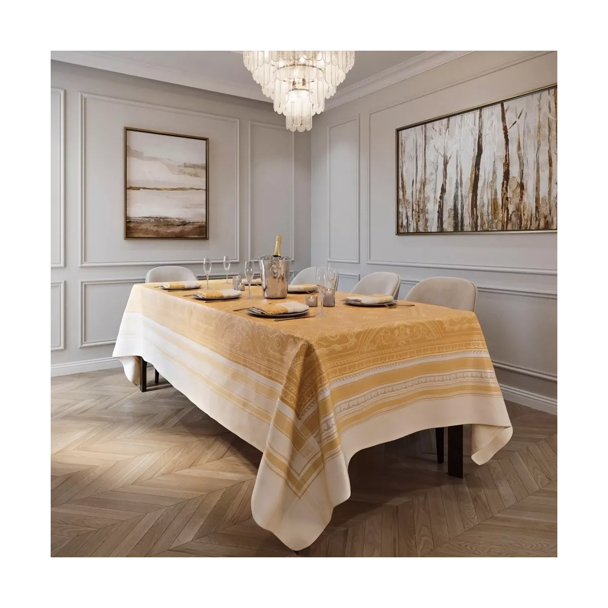 Tischwäsche set baumwollmischung fleckenschutz jacquard-muster gold Galerie royale reflets d or
