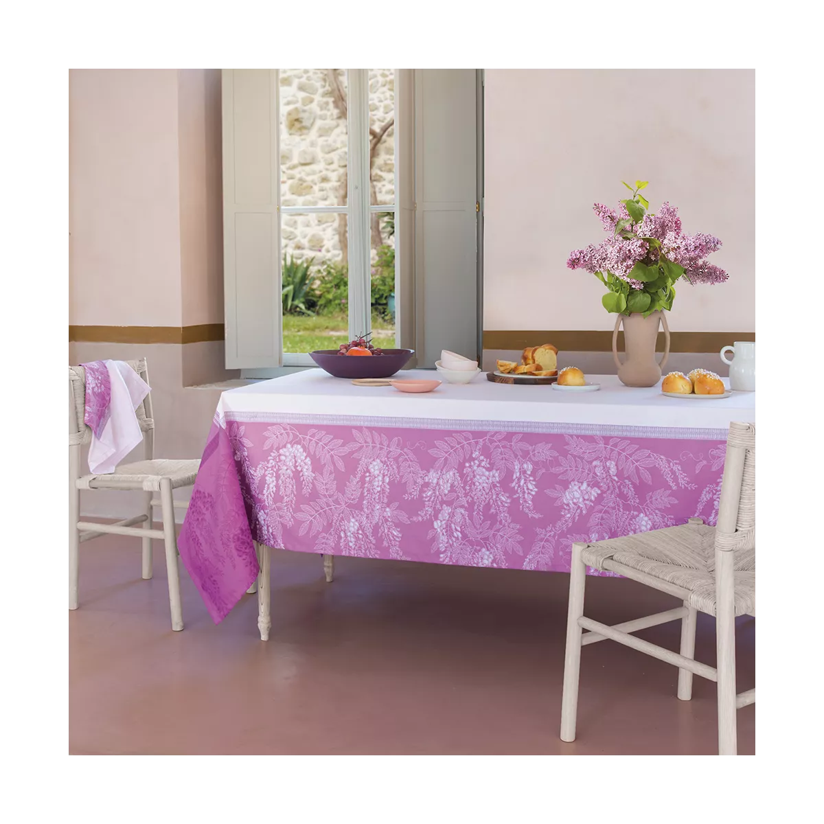 Tischwäsche set reine baumwolle fleckenschutz jacquard-muster violett Glycines parme