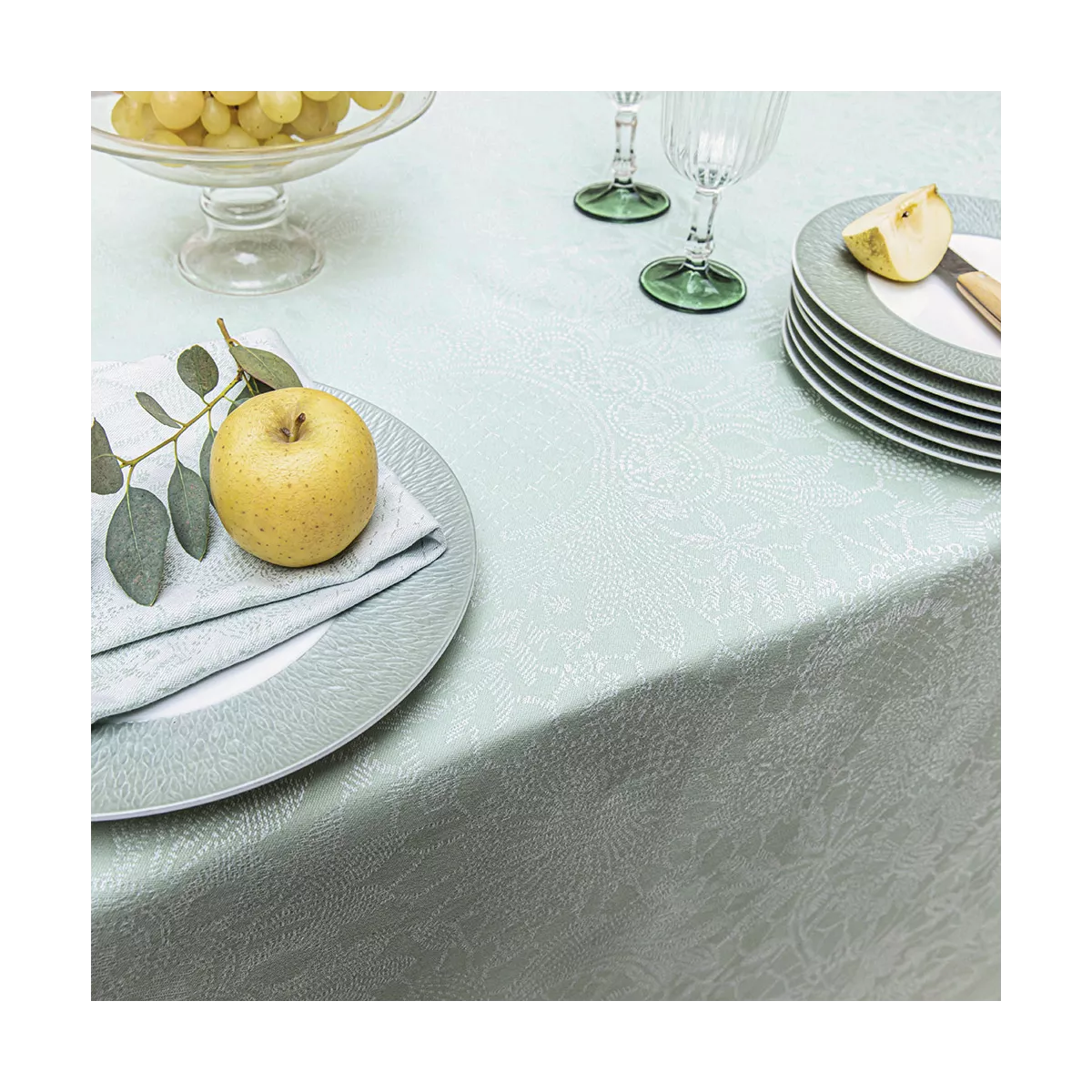 Tischwäsche set reine baumwolle beschichtet jacquard-muster grün Mille guipures jade