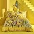 Parure de lit satin de coton imprimé jaune Mesanges curry