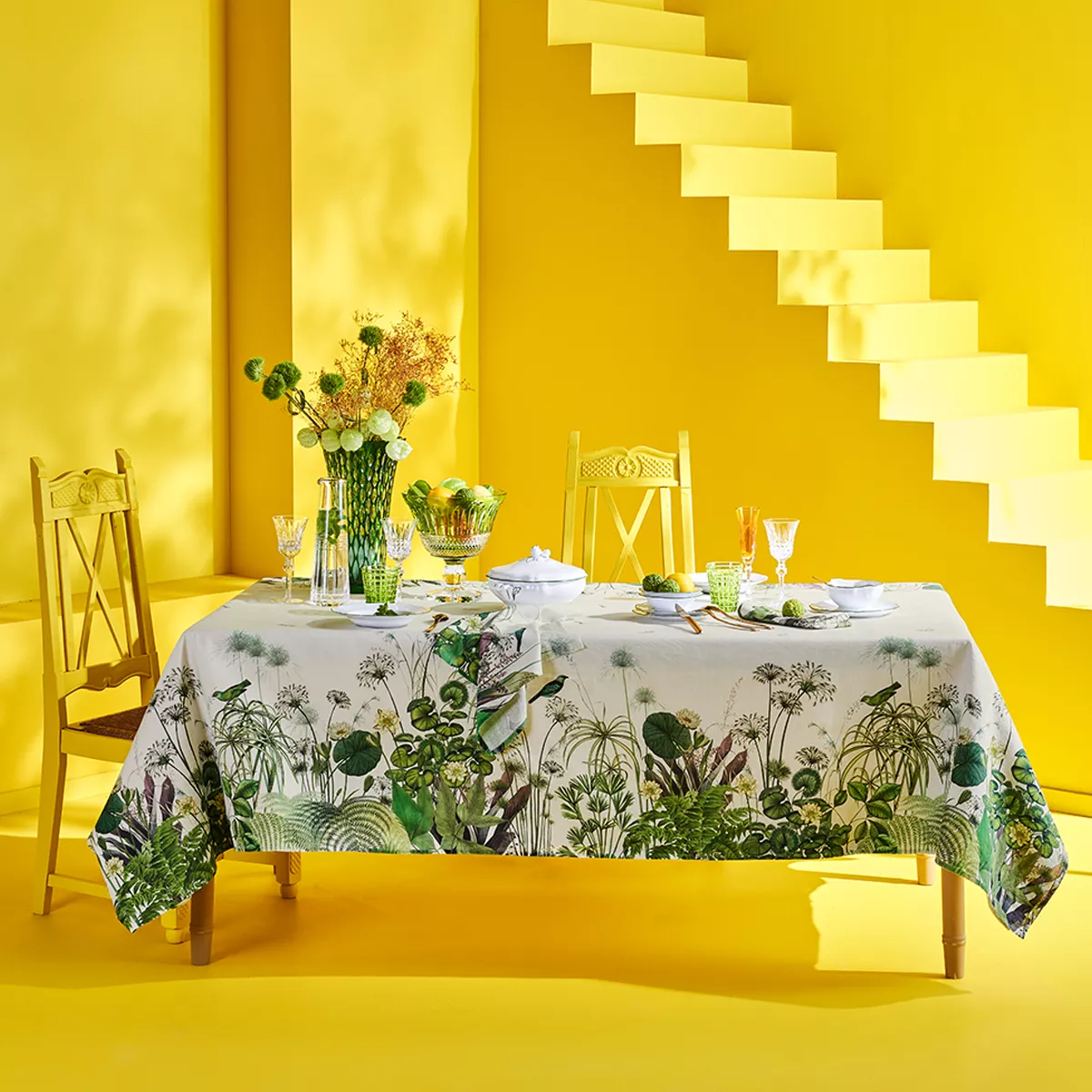Linge de table lin & coton lavé 150 g/m² imprimé multicolore Nenuphars parchemin
