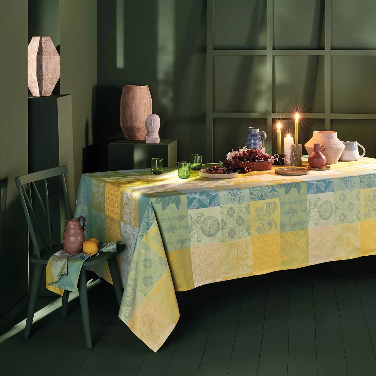 Tischwäsche set reine baumwolle jacquard-muster gelb grün Mille parfums limoni
