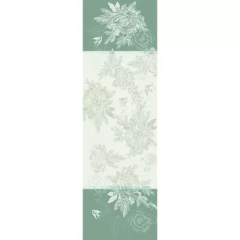Tischläufer reine baumwolle fleckenschutz jacquard-muster grün Jardin de pivoines vert
